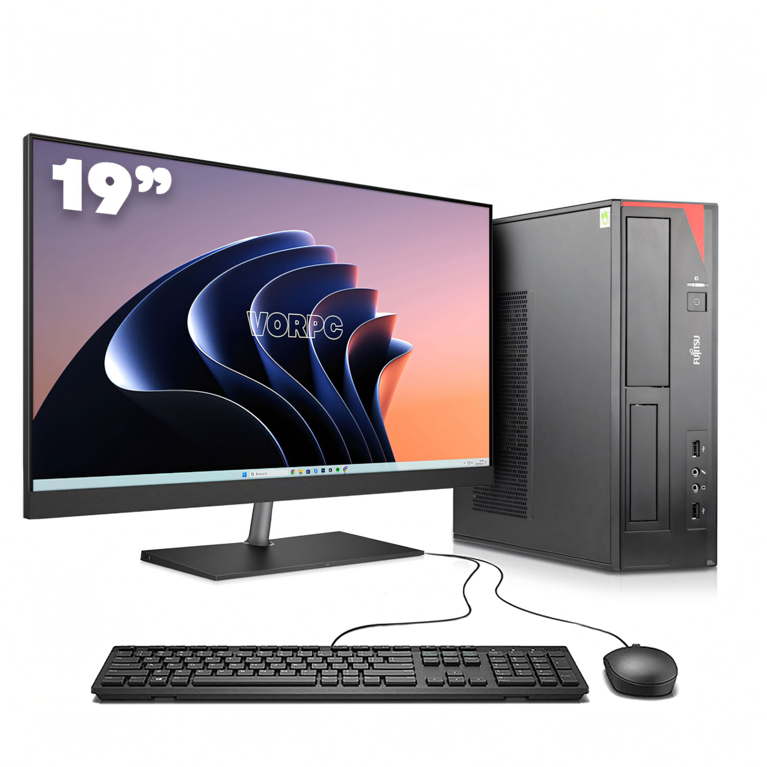 Fujitsu E410 SFF / Celeron-G1840 / 8GB DDR3 256GB SSD Windows 10 con monitor 19″ teclado y ratón USB