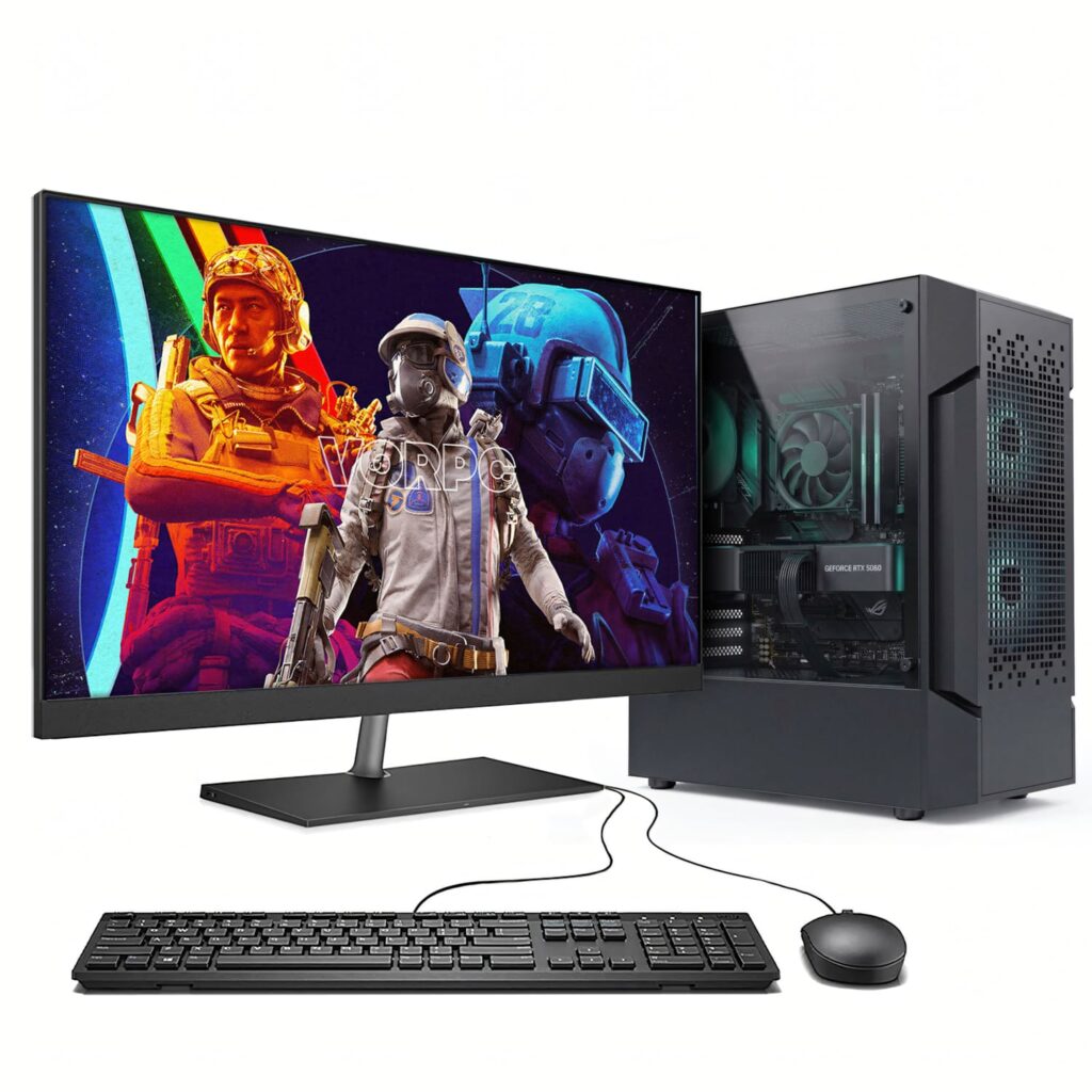 VORPC Gaming Shadow GAMING / Ryzen 5-5500 RTX 5060 / 16GB DDR4 1TB M.2 NVMe Windows 11  con monitor 24″ 144Hz / Teclado y ratón USB