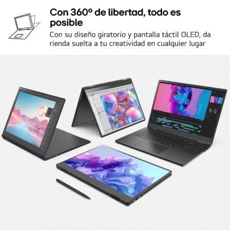 Portátil Convertible LG Gram Pro 16T90TP-K.AD88B Intel Core Ultra 7-255H/ 32GB/ 1TB SSD/ 16" Táctil/ Win11 - Imagen 2