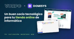 Logos de VORPC y Domisys con capturas de la tienda online y del TPV