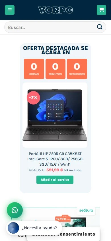 Versión móvil de la tienda online de VORPC